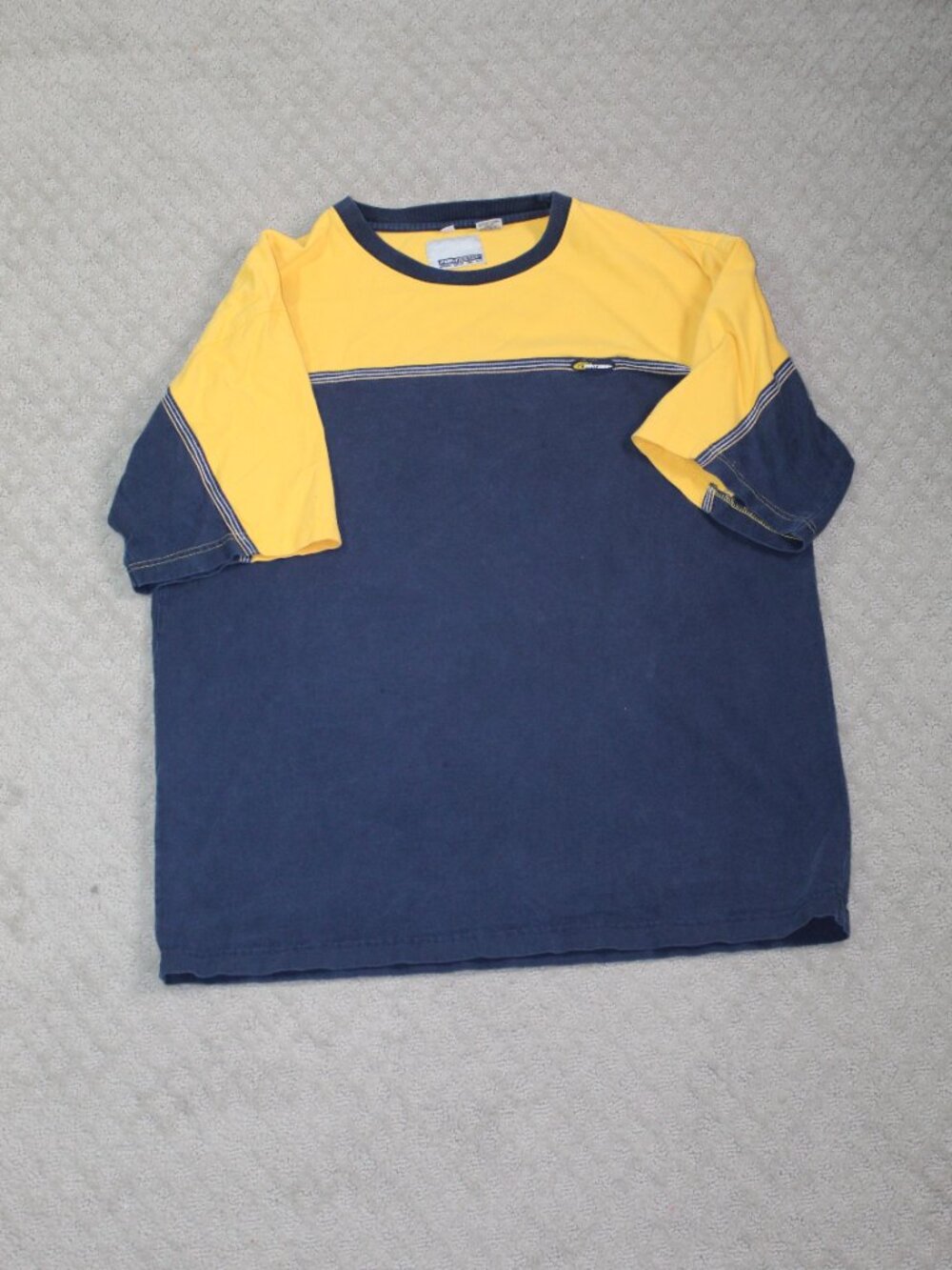 Pont Zero Sz XL 100% Cotton Navy Blue Yellow Color Block Short Sleeve Crew Neck